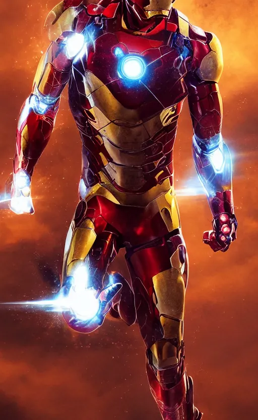 Image similar to portrait of robert sheehan as iron man from the avengers infinity war, character concept art, hyperrealistic, detailed, accurate illustration, dramatic lighting, action pose