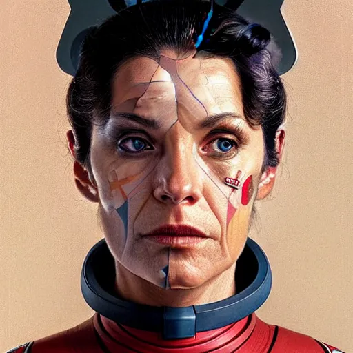 Prompt: UHD Photorealistic Felline-human hybrid Starfleet Officer wearing a spacesuit with hyperrealistic, correct details, cosmic dynamic lighting, symmetrical face, accurate face, in the style of art nouveau by Greg Rutkowski