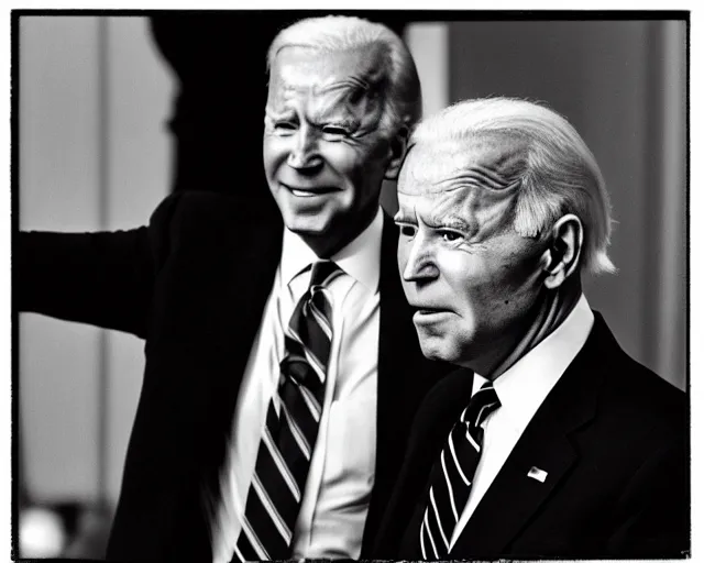 Image similar to president joe biden face to face with president joe biden, nikon 3 5 mm, photograph