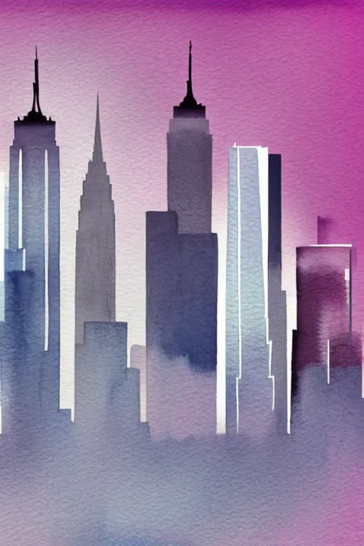 Prompt: minimalist watercolor art of new york skyline, illustration, vector art