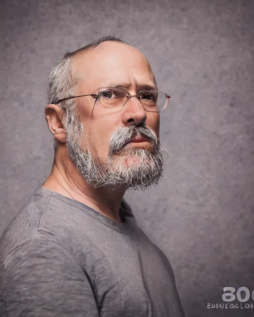 Prompt: A high-quality studio portrait of Sonic the Hedgehog as a middle-aged man with piercing eyes, bokeh, 90mm, f/1.4