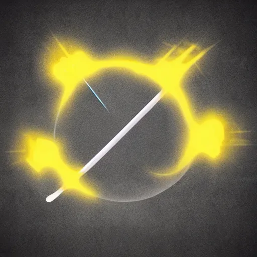 Prompt: a purifying spear radiating bright yellow energy, emanating radiant sparks, ability icon