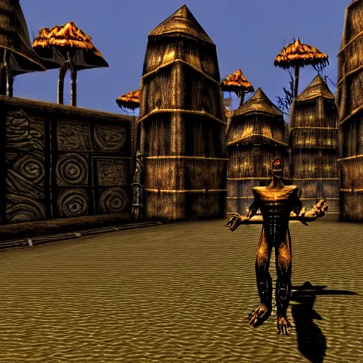 Image similar to among us imposter in morrowind, retro pc graphics, video game screenshot, retro 3 d, pc game, elder scrolls, morrowind