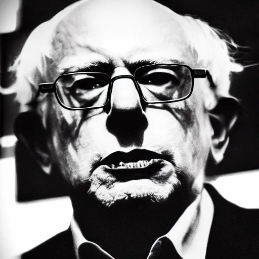 Image similar to a heat ray shooting out of bernie sanders'eyes, synthwave