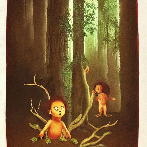 Image similar to “child god of the forest making a ritual, artwork”