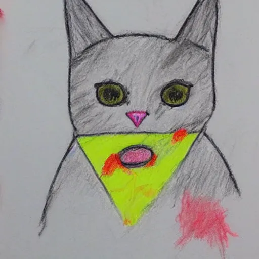 Image similar to crayon drawing of a cat bleeding out, drawn by a 6 year old