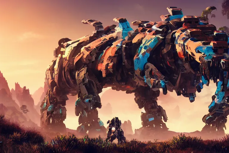 Image similar to tremortusk machine mecha animal beast robot of horizon forbidden west horizon zero dawn bioluminiscence global illumination ray tracing hdr fanart arstation by sung choi and eric pfeiffer and gabriel garza and casper konefal