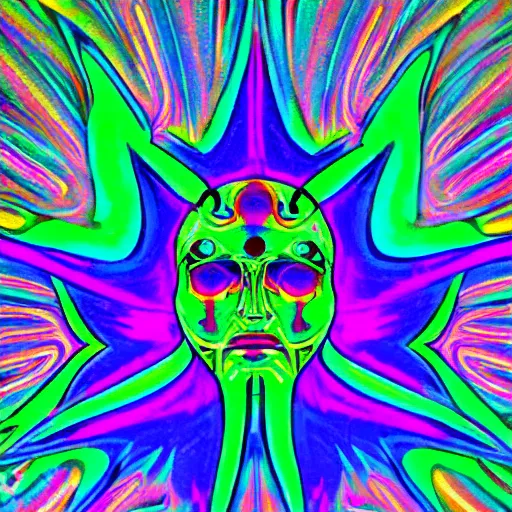 Image similar to flowing psychedelic trippy iridescent neon shamanic deity