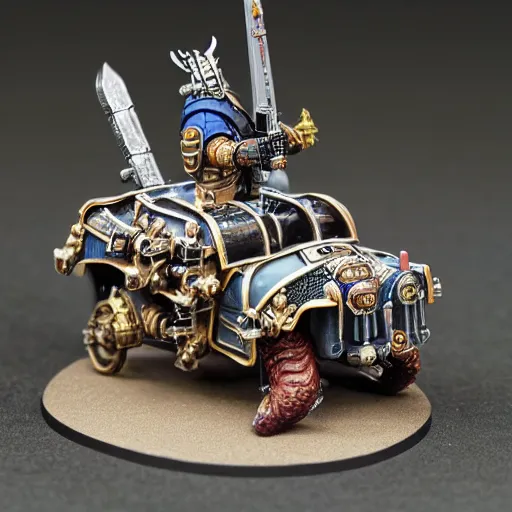 Image similar to 8 0 mm resin detailed miniature of a warhammer 4 0 k popemobile, product introduction photos, 4 k, full body, hyper detailed,