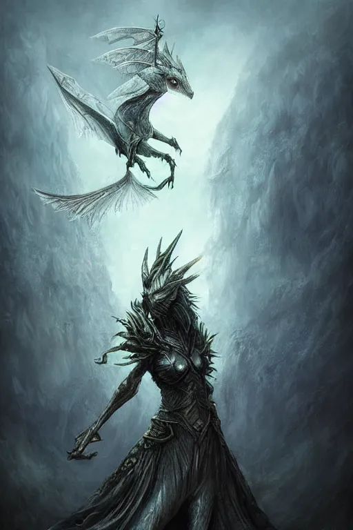 Image similar to Fairy Dragon, digital art by Seb McKinnon, ArtGerm, WLOP, fantasy, magic, RPG, bossfight, darksouls