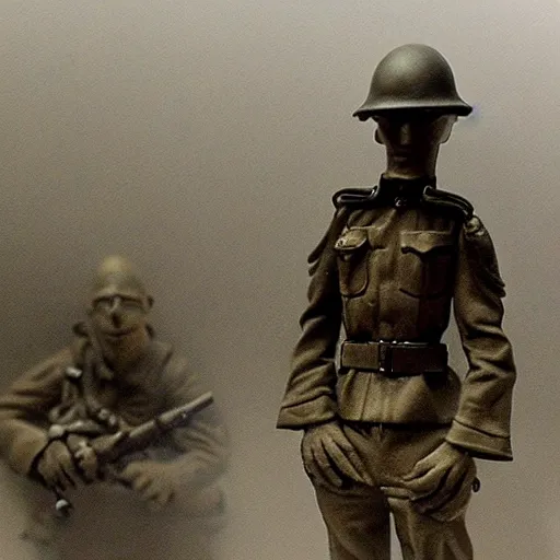 Prompt: the world war i, surrealistic detailed claymation art, dark, moody, foggy