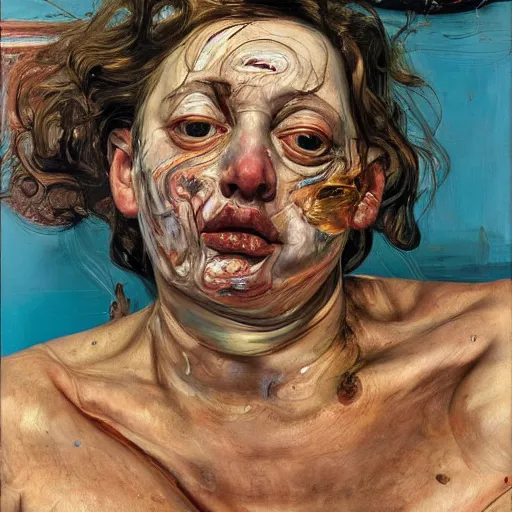 Image similar to high quality high detail painting by lucian freud and jenny saville, hd, madly in love, turquoise