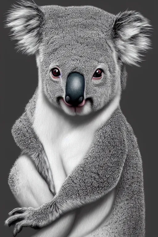 Prompt: Portrait of a koala by Artgerm and WLOP