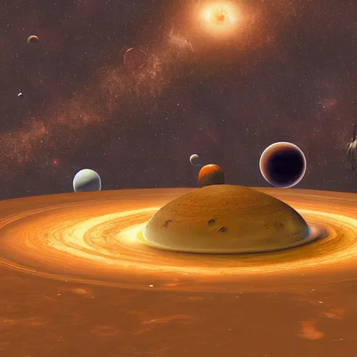 Image similar to photo of mob of planets in galactic mealstrom, vray