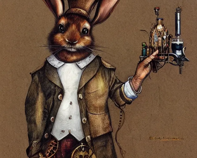 Image similar to steampunk rabbit waving hello by esao andrews