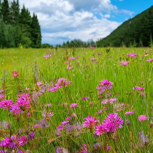 Prompt: An idyllic meadow, with wildflowers blooming and a gentle breeze blowing, peaceful and serene.