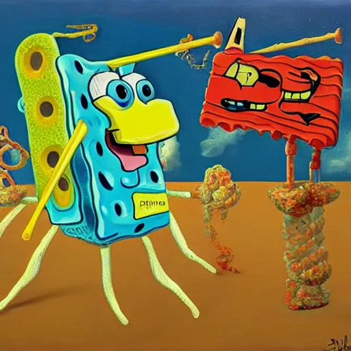 Image similar to a painting of spongebob squarepants by salvador dali, surrealism