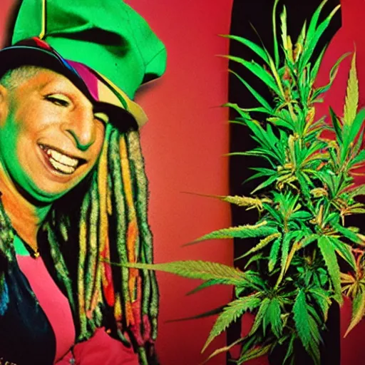 Image similar to Rastafarian barbera streisand cannabis exhibit presentation directed by David Lynch