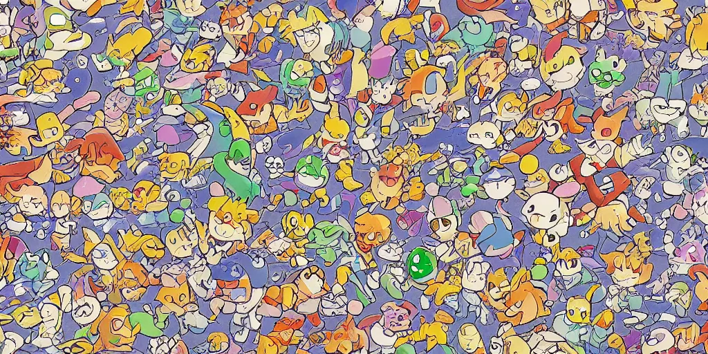 Prompt: a wallpaper pattern by ken sugimori, 8 k resolution