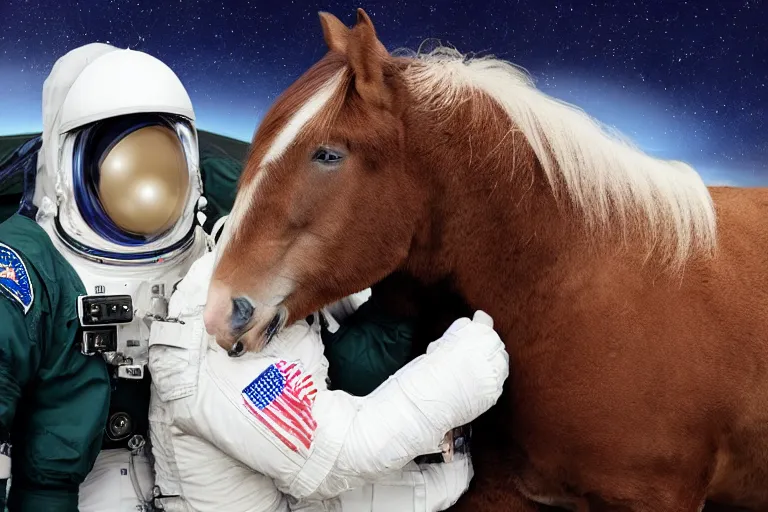 Image similar to horse hugging an astronaut