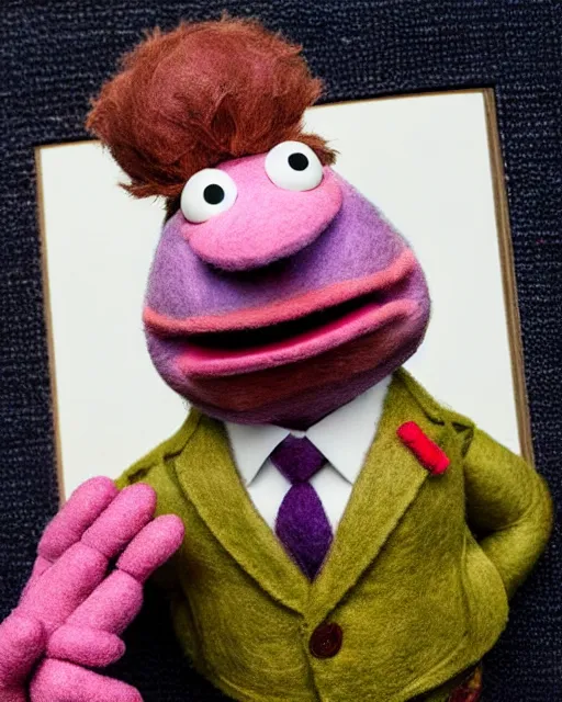 Image similar to saul goodman as a muppet. highly detailed felt. hyper real photo. 4 k.