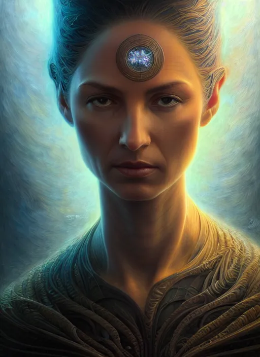 Image similar to closeup portrait shot of a psychic in a scenic dystopian environment, intricate, elegant, highly detailed, centered, digital painting, artstation, backlit, concept art, smooth, sharp focus, illustration, artgerm, tomasz alen kopera, peter mohrbacher, donato giancola, joseph christian leyendecker, wlop, boris vallejo