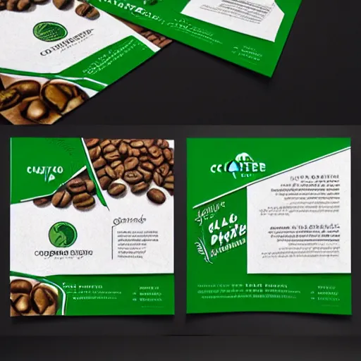 Image similar to square shaped flyer design for a coffee bean roasting company, layout design, black and green colour palette, template layout