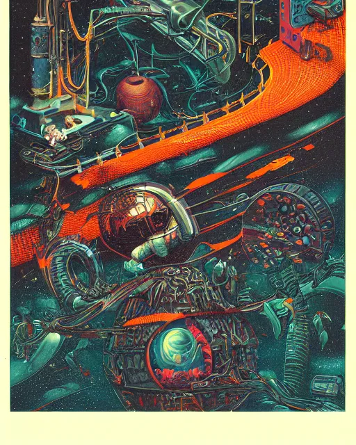 Image similar to dark retro illustration 1 9 7 5 science fiction, gouache and ink, mohrbacher, an evil supercomputer, art sussman, retro futurism