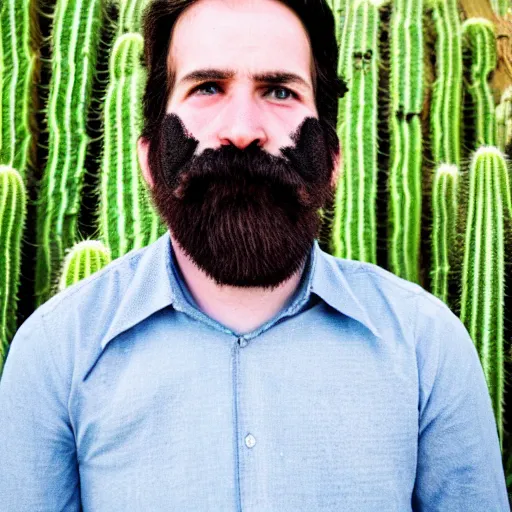 Image similar to cactus grown on man's face instead of beards, 5 0 mm