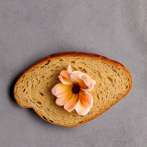 Prompt: bread toast with eyeglasses and a blue flower, logo, flat style, long shadows