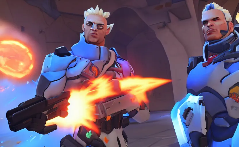 Image similar to the rock as soldier 7 6 in overwatch, in game screenshot