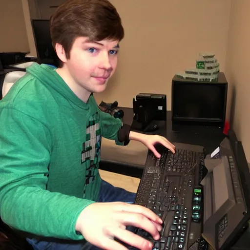 Prompt: steve from minecraft playing minecraft on his computer