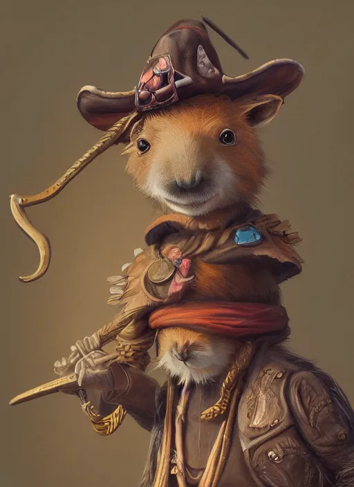 Prompt: detailed concept art illustration pastel painting of an anthropomorphic capybara pirate in full intricate clothing, ultra detailed, digital art, octane render, 4K