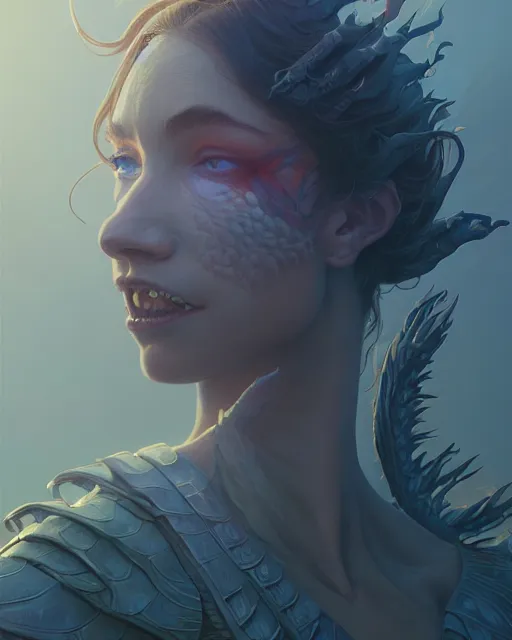 Image similar to highly detailed vfx portrait of a dragon, stephen bliss, unreal engine, greg rutkowski, loish, rhads, beeple, makoto shinkai and lois van baarle, ilya kuvshinov, rossdraws, tom bagshaw, alphonse mucha, global illumination, detailed and intricate environment