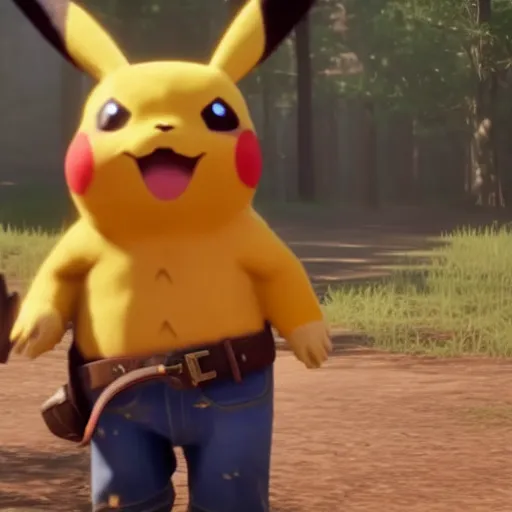 Prompt: Film still of Pikachu in Red Dead Redemption 2 (2018 video game)