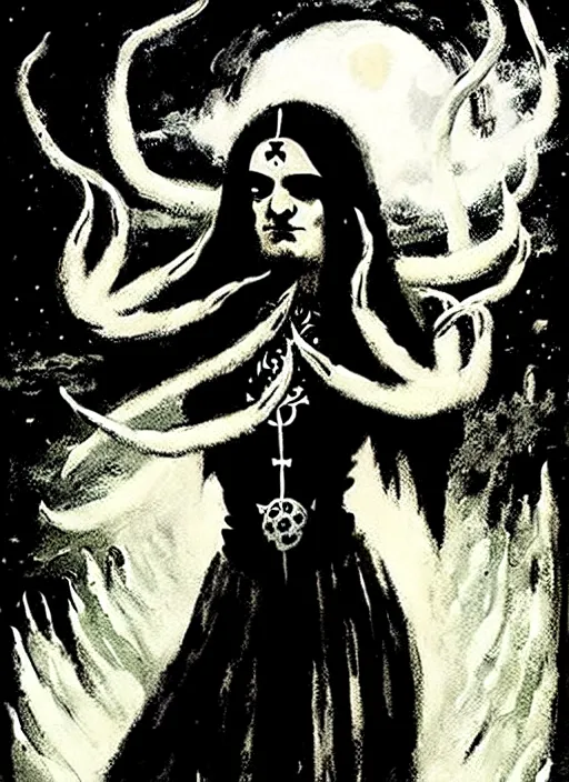 Image similar to marana slavic goddess with six arms in traditional slavic clothes : by anato finnstark kvlt by peder balke by peder balke by greg rutkowski, by guido crepax by norman bluhm mystic high contrast monochromatic noir