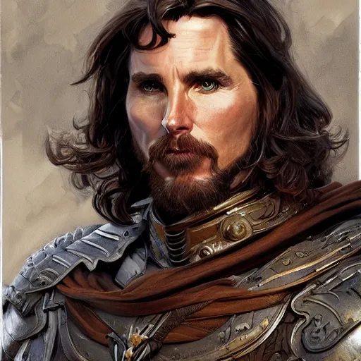 Prompt: Christian Bale without a beard as a fantasy D&D character, portrait art by Donato Giancola and James Gurney, digital art, trending on artstation