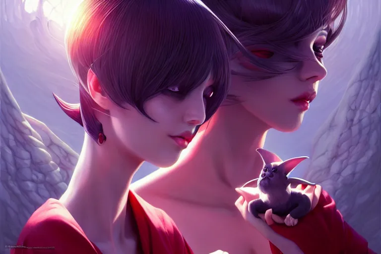 Image similar to surrealistic summoner girl with their surrealistic creatures, occlusion shadow, specular reflection, rim light, unreal engine, artgerm, artstation, art by hiroaki samura and ilya kuvshinov and ossdraws, intricate, highly detailed 8 k, fantasy illustration, extremely beautiful and aesthetic shape of face and clothes, movie poster