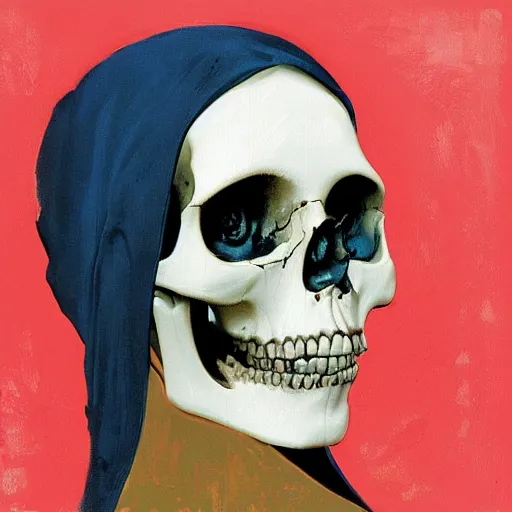 Prompt: painting of the virgin mary skull face by greg rutkowski and andy warhol and jc leyendecker