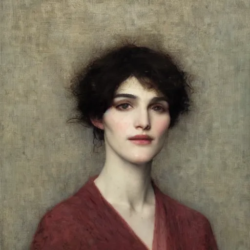 Prompt: portrait of rachel weisz by edgard maxence, oil on canvas