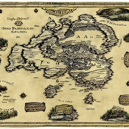 Image similar to fantasy world map, tolkien, george rr martin, old map