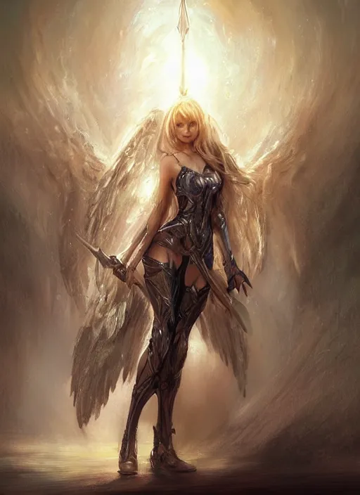 Image similar to concept art, angel knight girl. by artstation trending, by joseph mallord william turner, luis royo, konstantin razumov, cinematic lighting, highly detailed