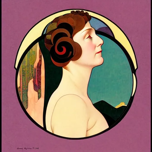 Image similar to Art in the style of Coles Phillips, Gaia, Full figured Mother Earth, portrait, Mucha, Georgia O'Keeffe