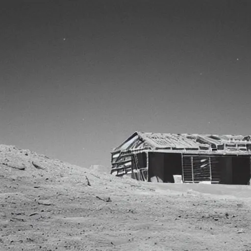 Image similar to a photo taken from a distance of a half built house on the surface of the moon