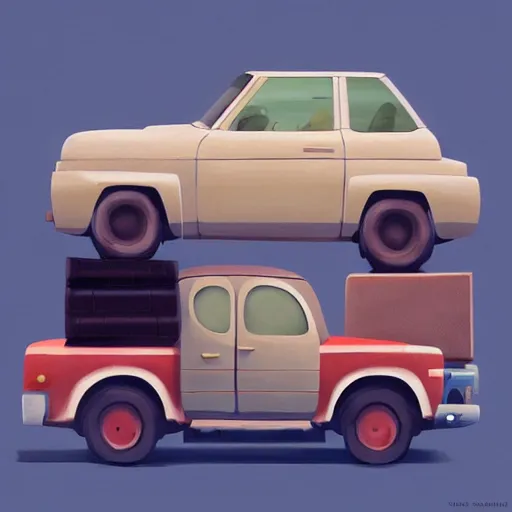 Image similar to goro fujita ilustration 4 x 4 car full of suitcases, painting by goro fujita, sharp focus, highly detailed, artstation