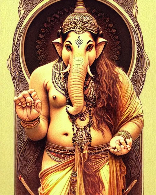 Image similar to amazing lifelike award winning pencil illustration of Ganesha trending on art station artgerm Greg rutkowski alphonse mucha cinematic