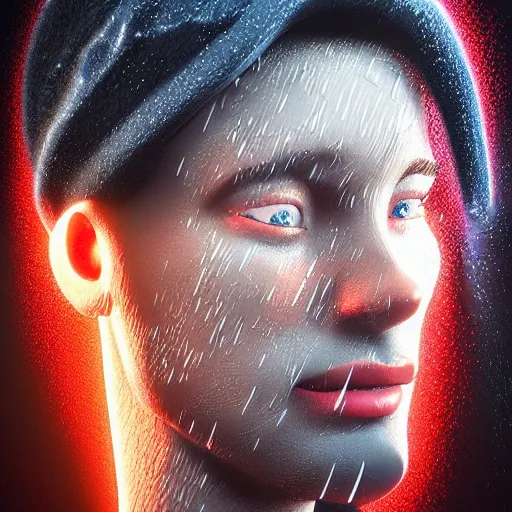 Image similar to cartoon portrait made out of rain, realistic, highly detailed, neon, rendered in octane, unreal engine, rain, beautiful, trending on artstation, emotional