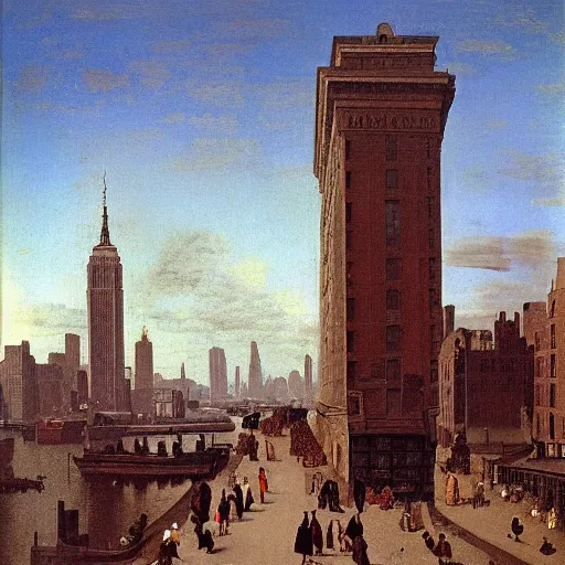 Image similar to painting of new york city in 1860 by Jan Vermeer,