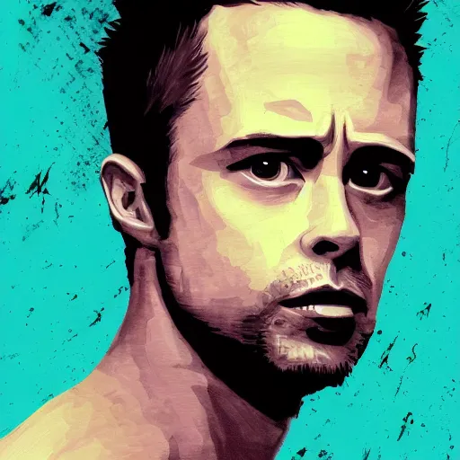 Image similar to portrait of tyler durden from movie fight club, highly detailed, centered, solid color background, digital painting