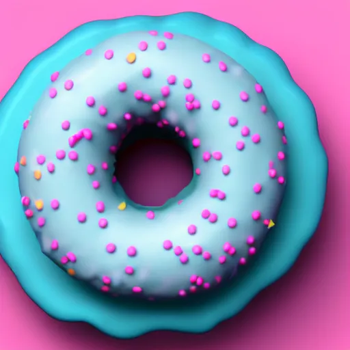 Image similar to 3 d render of a donut with pink icing and sprinkles flying with wings. light blue background